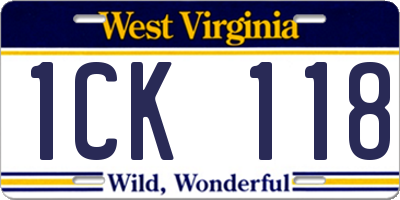 WV license plate 1CK118