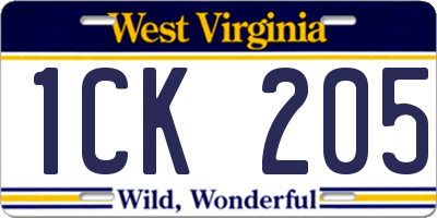 WV license plate 1CK205