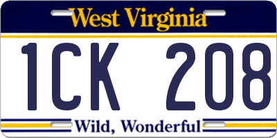 WV license plate 1CK208