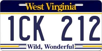 WV license plate 1CK212