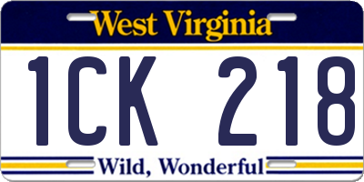 WV license plate 1CK218