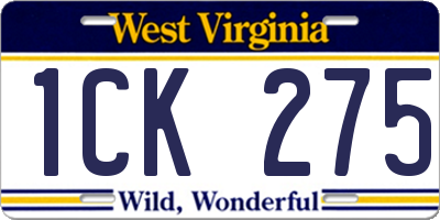 WV license plate 1CK275
