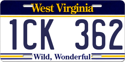 WV license plate 1CK362