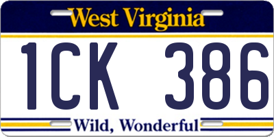 WV license plate 1CK386