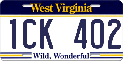 WV license plate 1CK402