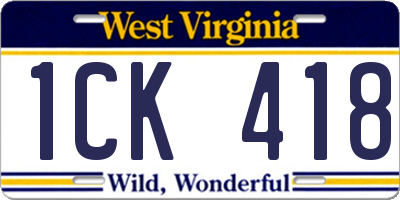 WV license plate 1CK418