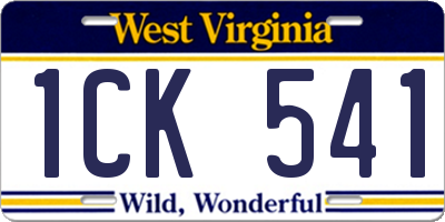 WV license plate 1CK541