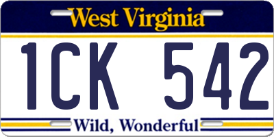 WV license plate 1CK542
