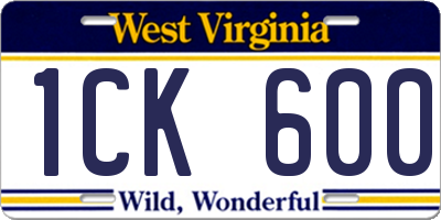 WV license plate 1CK600