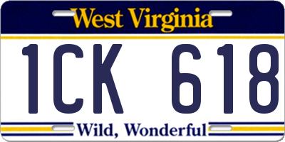 WV license plate 1CK618
