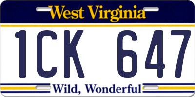 WV license plate 1CK647