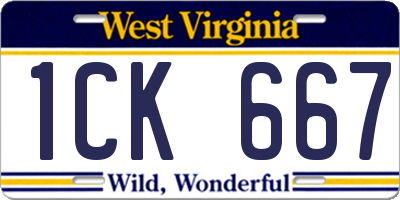 WV license plate 1CK667