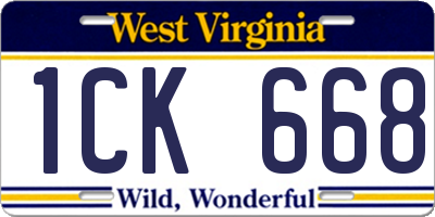 WV license plate 1CK668