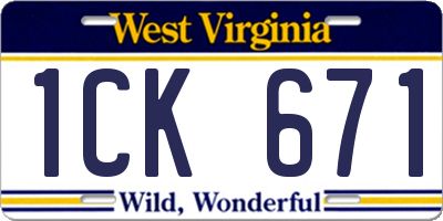 WV license plate 1CK671