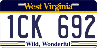 WV license plate 1CK692