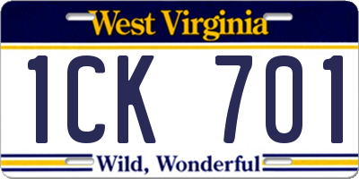 WV license plate 1CK701