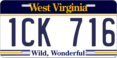 WV license plate 1CK716