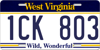 WV license plate 1CK803