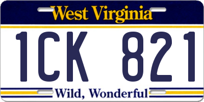 WV license plate 1CK821