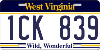 WV license plate 1CK839