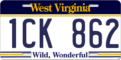 WV license plate 1CK862