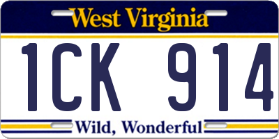 WV license plate 1CK914