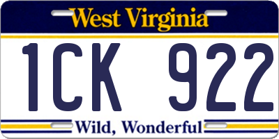 WV license plate 1CK922