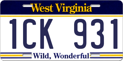 WV license plate 1CK931