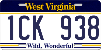WV license plate 1CK938