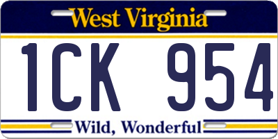 WV license plate 1CK954
