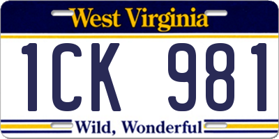 WV license plate 1CK981