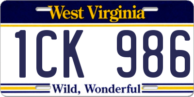 WV license plate 1CK986