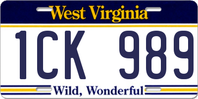 WV license plate 1CK989