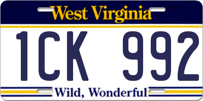 WV license plate 1CK992