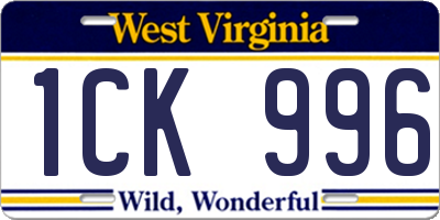WV license plate 1CK996