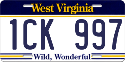 WV license plate 1CK997