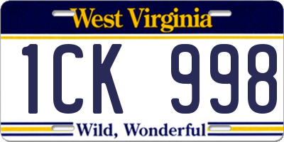 WV license plate 1CK998
