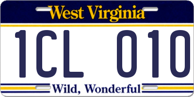 WV license plate 1CL010