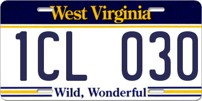 WV license plate 1CL030