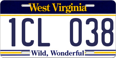 WV license plate 1CL038