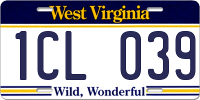 WV license plate 1CL039