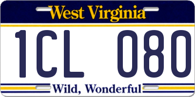 WV license plate 1CL080