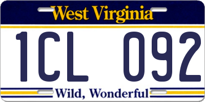 WV license plate 1CL092