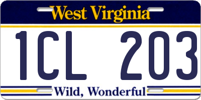 WV license plate 1CL203