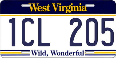 WV license plate 1CL205