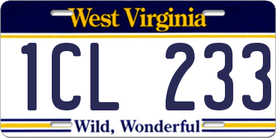 WV license plate 1CL233