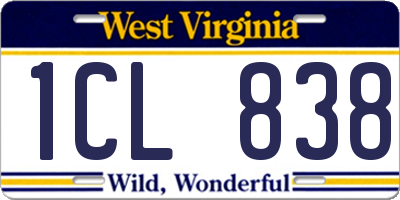 WV license plate 1CL838