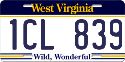 WV license plate 1CL839