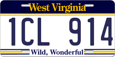 WV license plate 1CL914