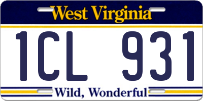 WV license plate 1CL931